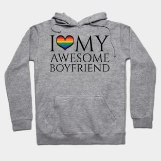 I Heart My Awesome Boyfriend Gay Pride Typography with Rainbow Heart Hoodie